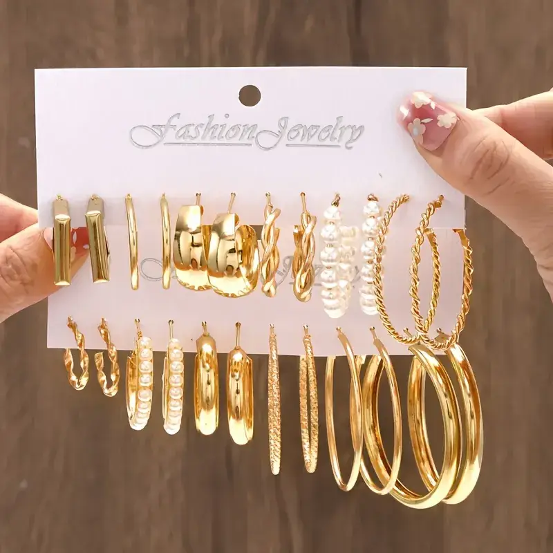 Golden Square Geometric Earrings Set for Women - Image 8