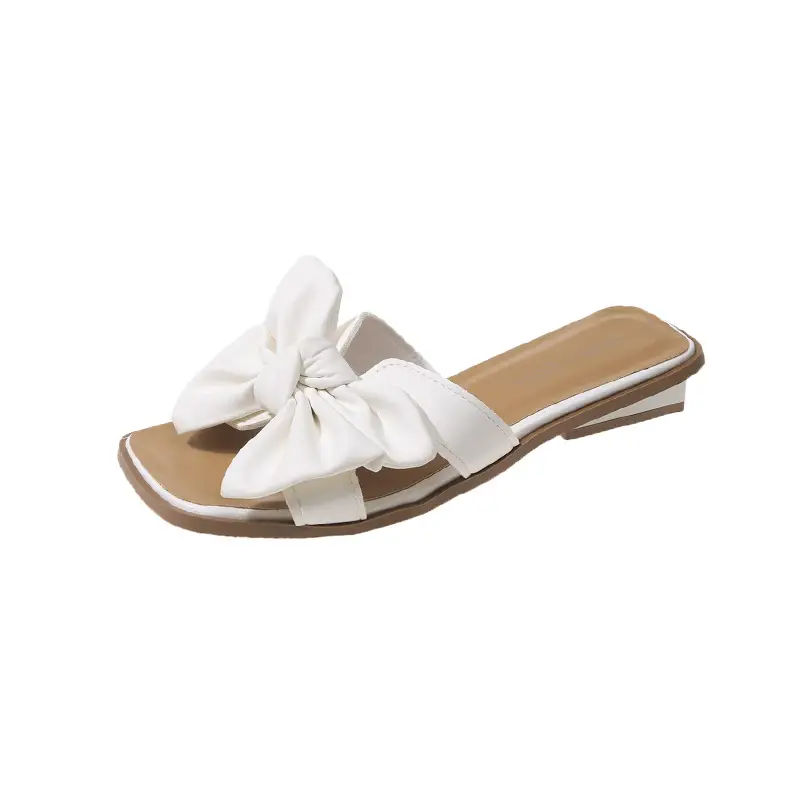 Women Bow Wedge Slipper Tan Summer