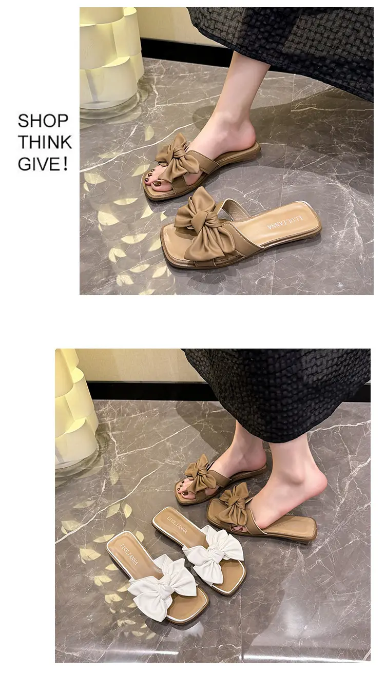 Women Bow Wedge Slipper Tan Summer — feature 12