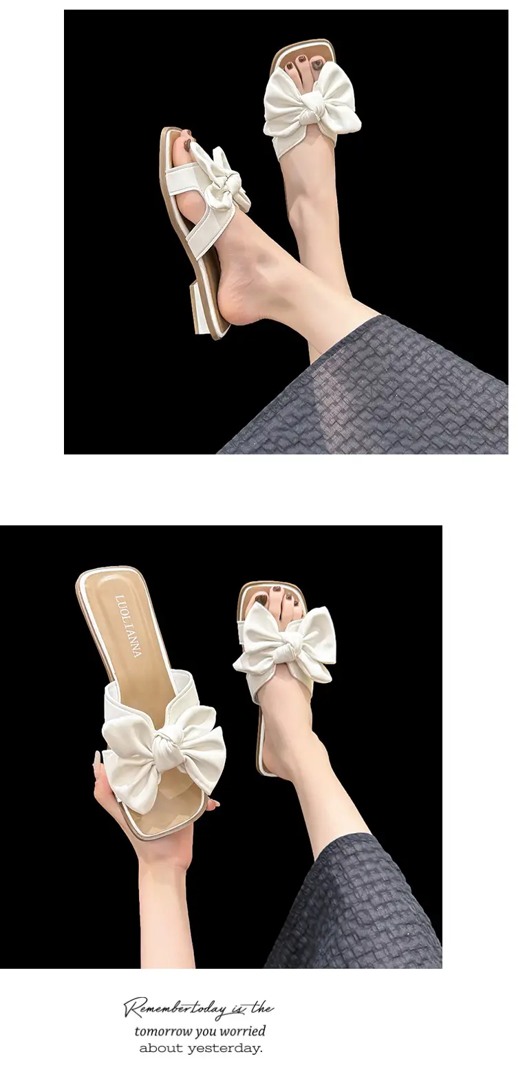 Women Bow Wedge Slipper Tan Summer — feature 16
