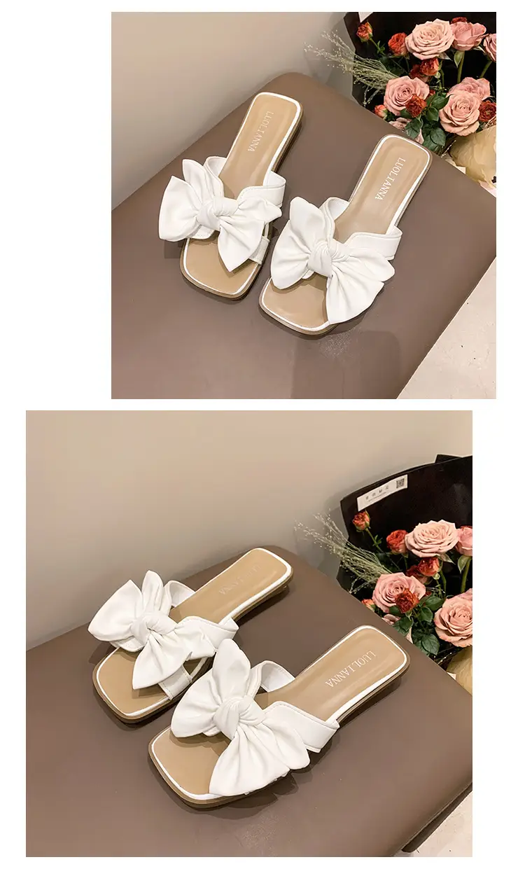 Women Bow Wedge Slipper Tan Summer — feature 18
