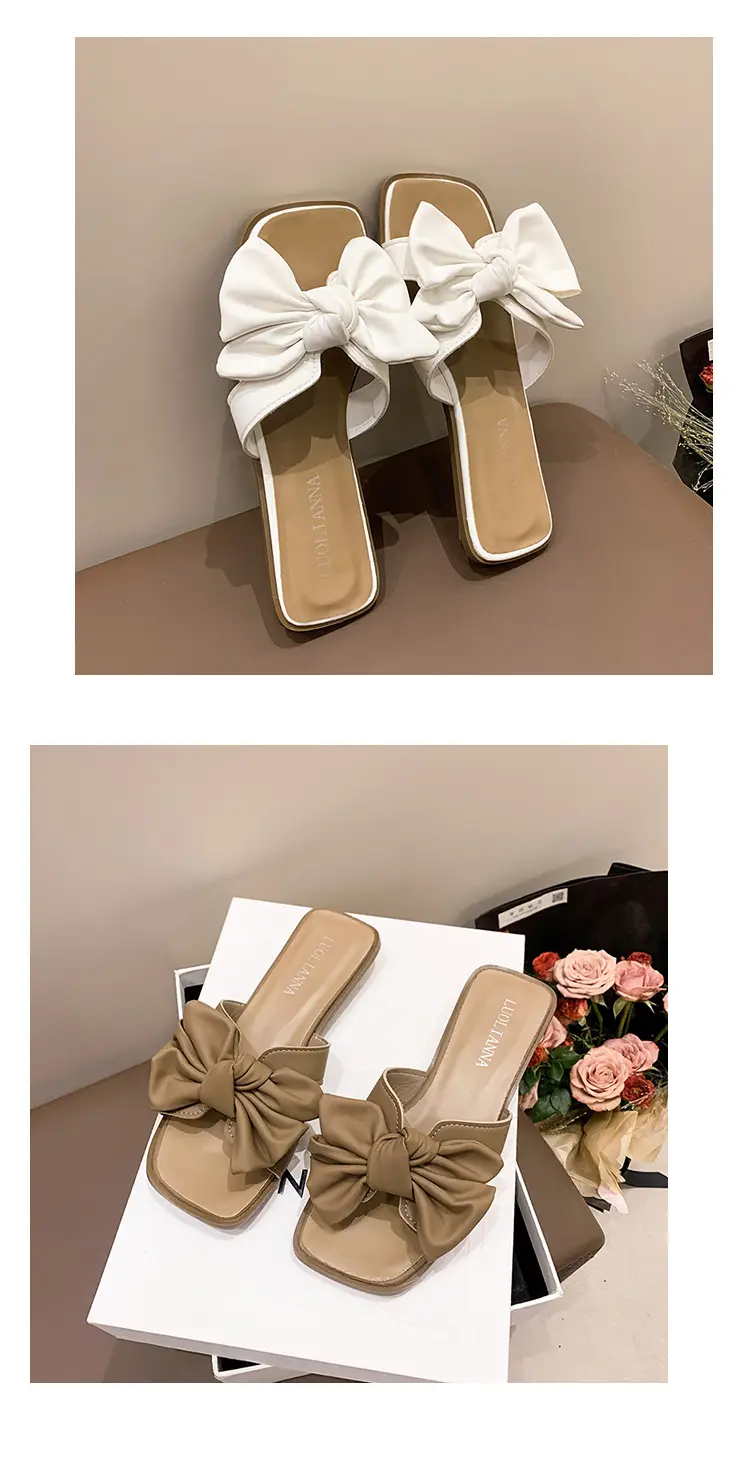 Women Bow Wedge Slipper Tan Summer — feature 19