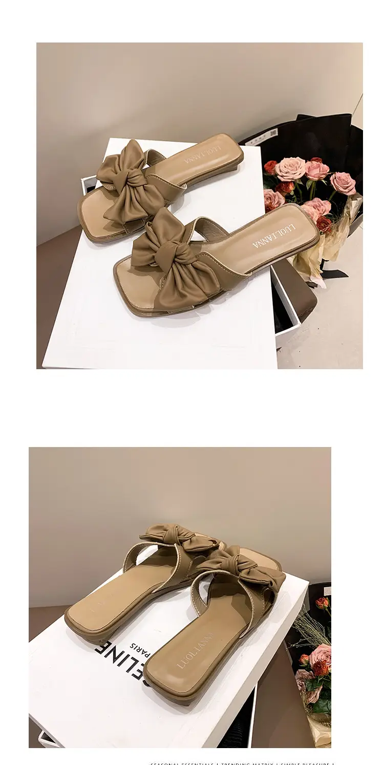 Women Bow Wedge Slipper Tan Summer — feature 20
