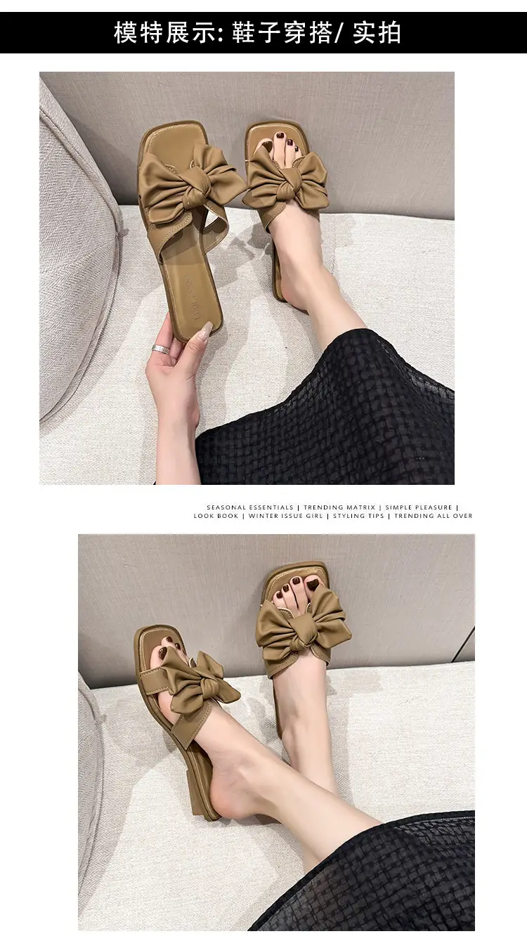 Women Bow Wedge Slipper Tan Summer — feature 9