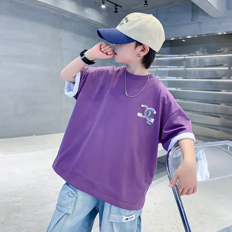 Purple Loose Fleece T-Shirt for Boys 2024 - Image 4