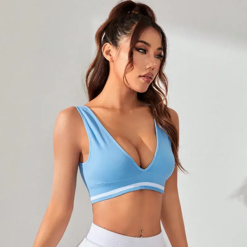 Blue Seamless Knitted Yoga Bra for Women - Image 4