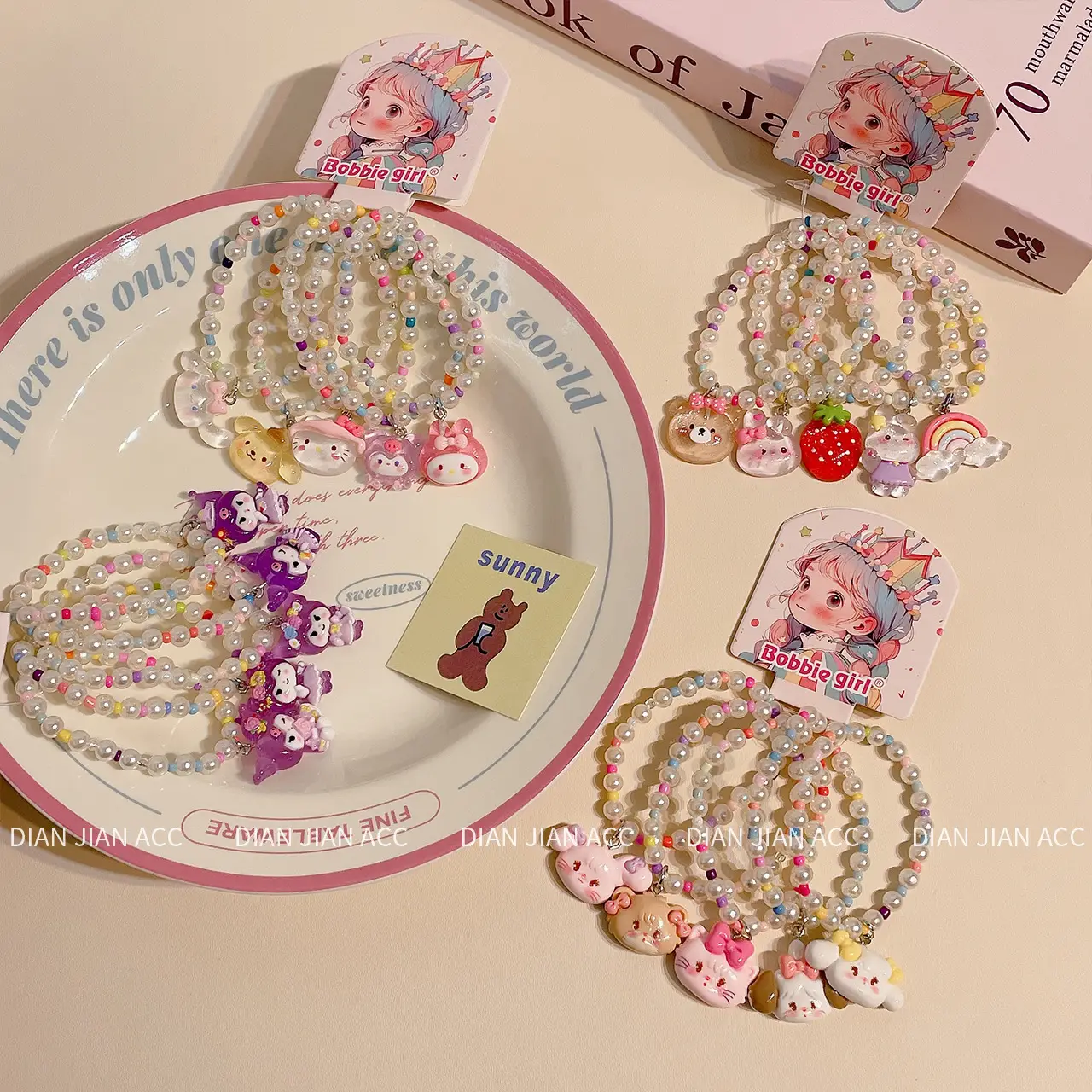5 Piece Cute Resin Animal Flower Bracelets Sweet Pearl Color Beaded Jewelry - Image 11