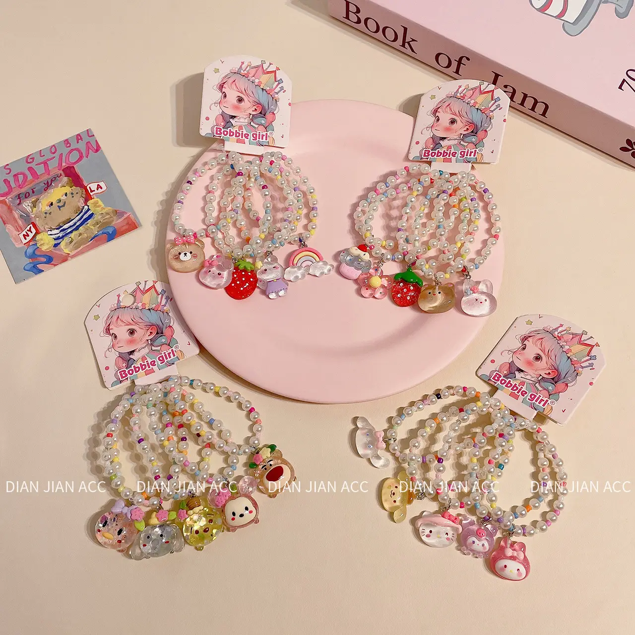 5 Piece Cute Resin Animal Flower Bracelets Sweet Pearl Color Beaded Jewelry - Image 12