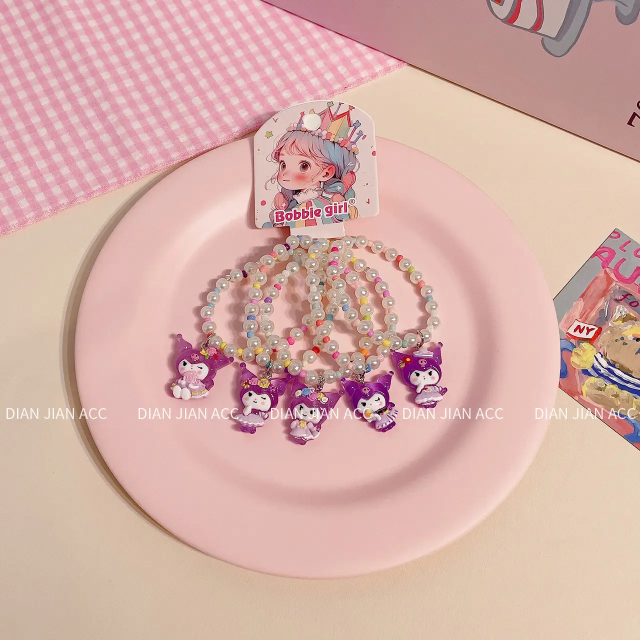 5 Piece Cute Resin Animal Flower Bracelets Sweet Pearl Color Beaded Jewelry - Image 2