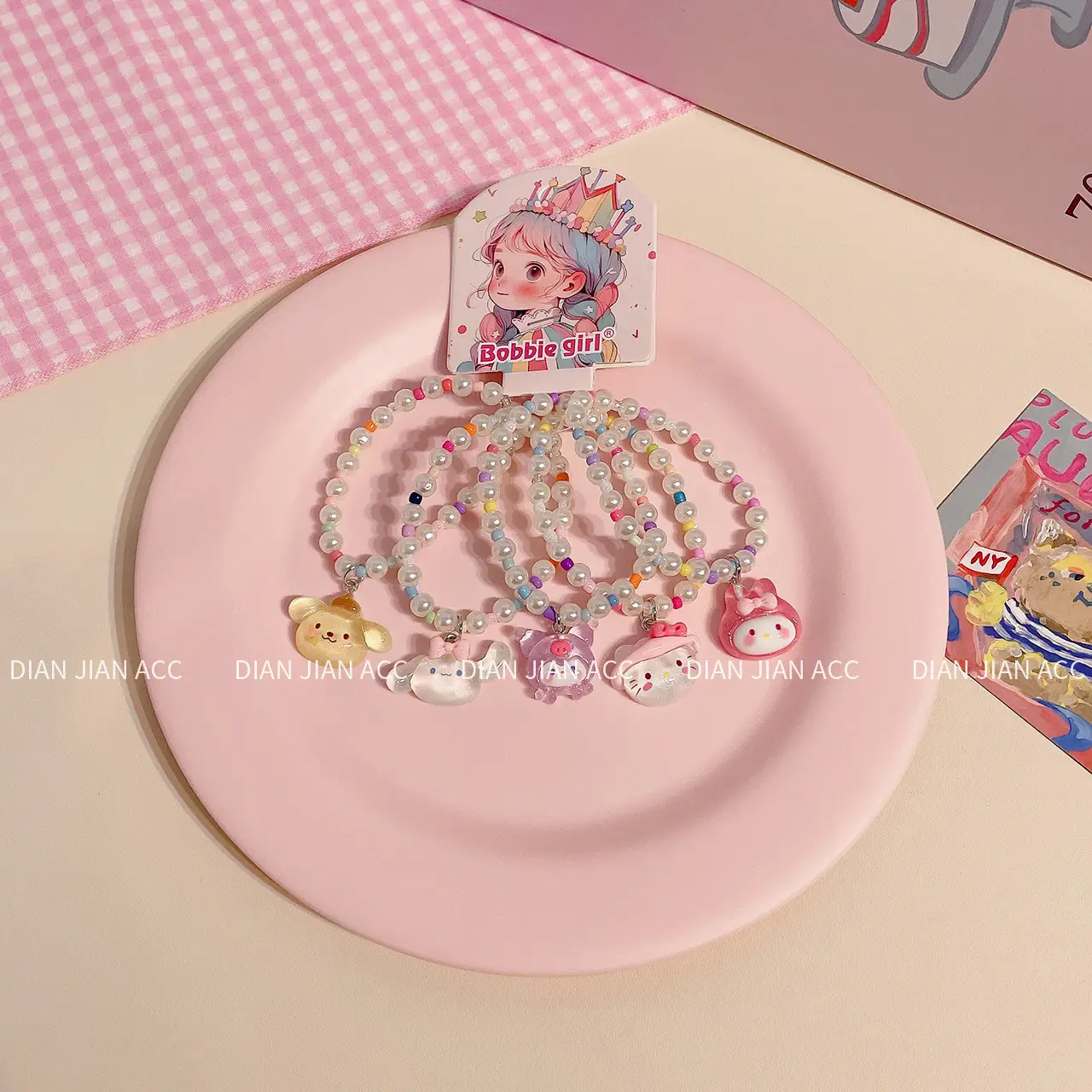 5 Piece Cute Resin Animal Flower Bracelets Sweet Pearl Color Beaded Jewelry - Image 4