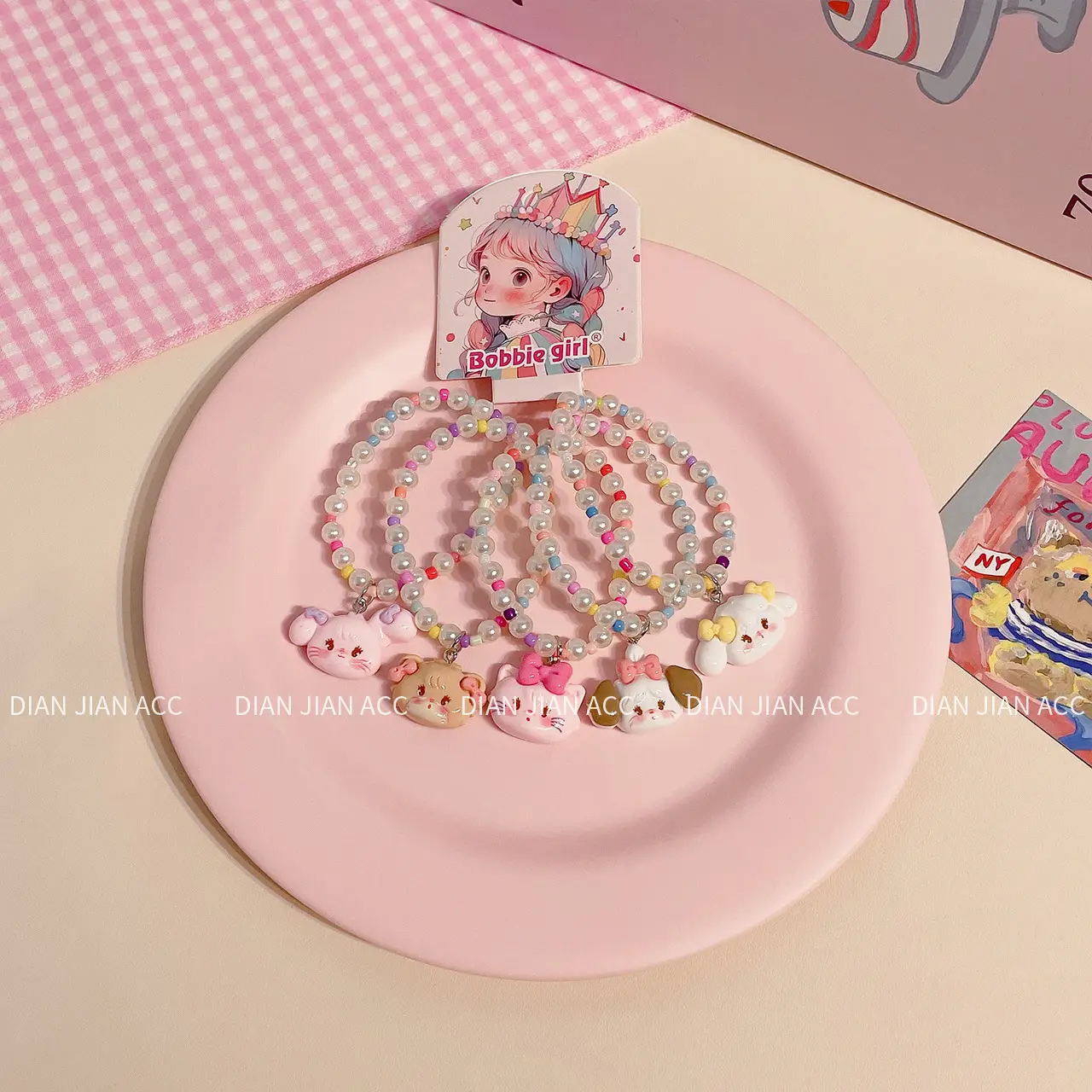 5 Piece Cute Resin Animal Flower Bracelets Sweet Pearl Color Beaded Jewelry - Image 5