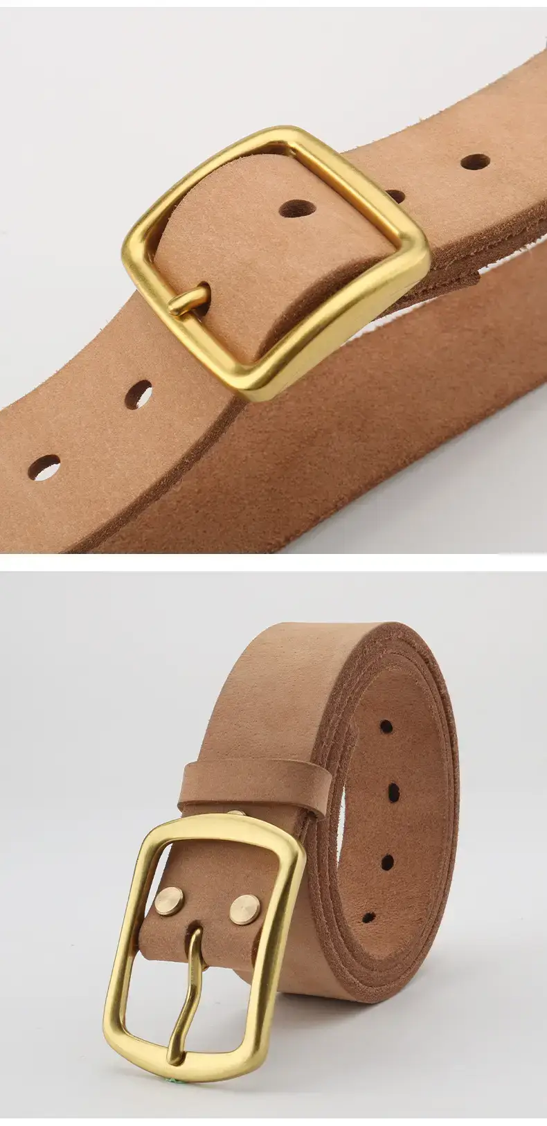Men's Real Cowhide Belt Tan 3.7cm Width — feature 14
