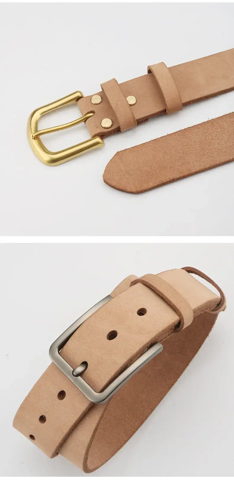 Men's Real Cowhide Belt Tan 3.7cm Width — feature 15