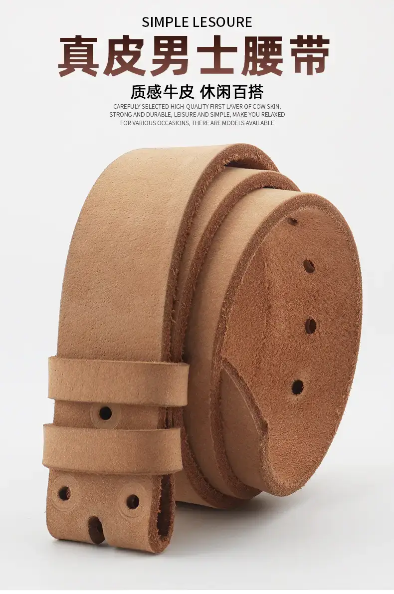 Men's Real Cowhide Belt Tan 3.7cm Width — feature 3