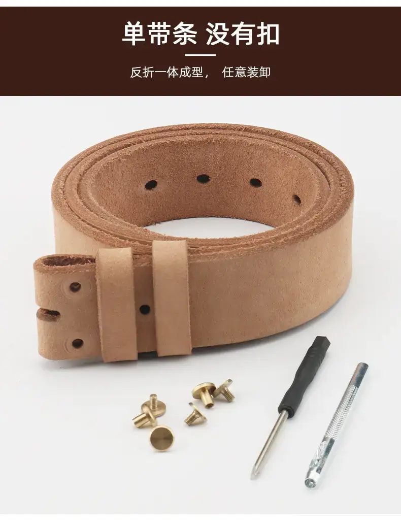 Men's Real Cowhide Belt Tan 3.7cm Width — feature 4