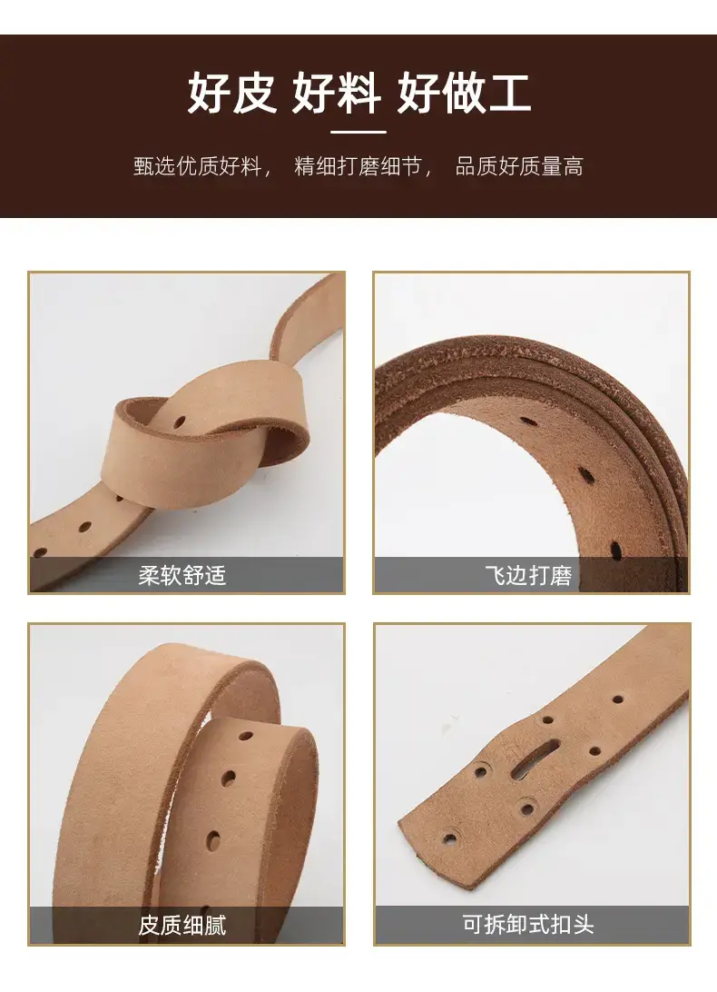Men's Real Cowhide Belt Tan 3.7cm Width — feature 6