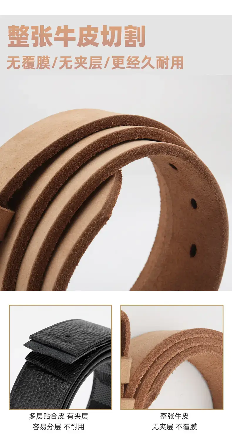 Men's Real Cowhide Belt Tan 3.7cm Width — feature 7