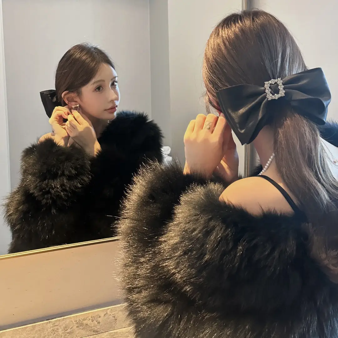 Black Bow Hairpin with Spring Clip for Women - Image 48