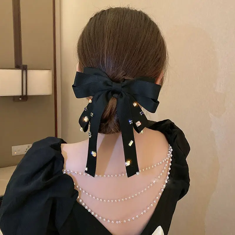Black Bow Hairpin with Spring Clip for Women - Image 49