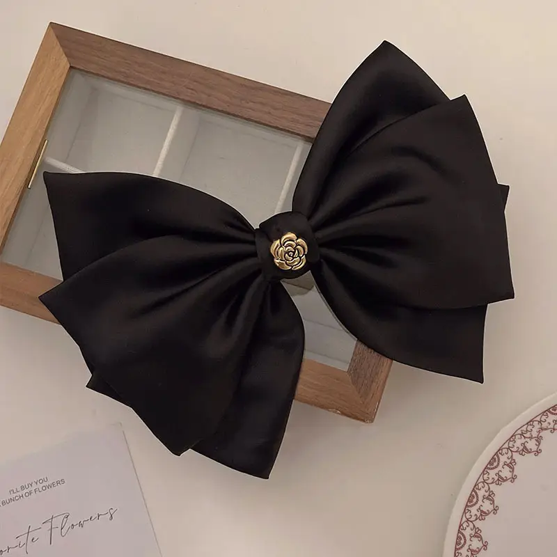 Black Bow Hairpin with Spring Clip for Women - Image 50