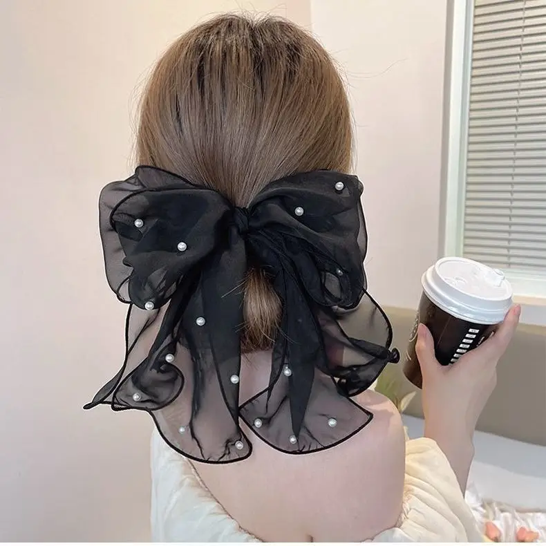 Black Bow Hairpin with Spring Clip for Women - Image 19