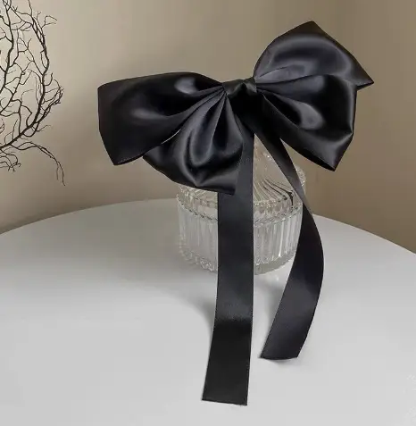 Black Bow Hairpin with Spring Clip for Women - Image 3