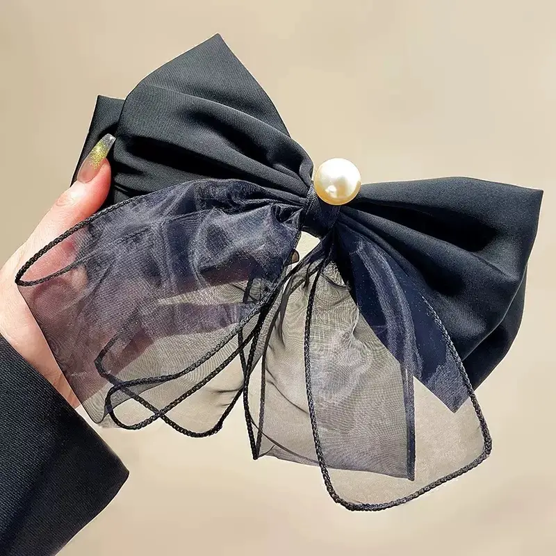 Black Bow Hairpin with Spring Clip for Women - Image 38