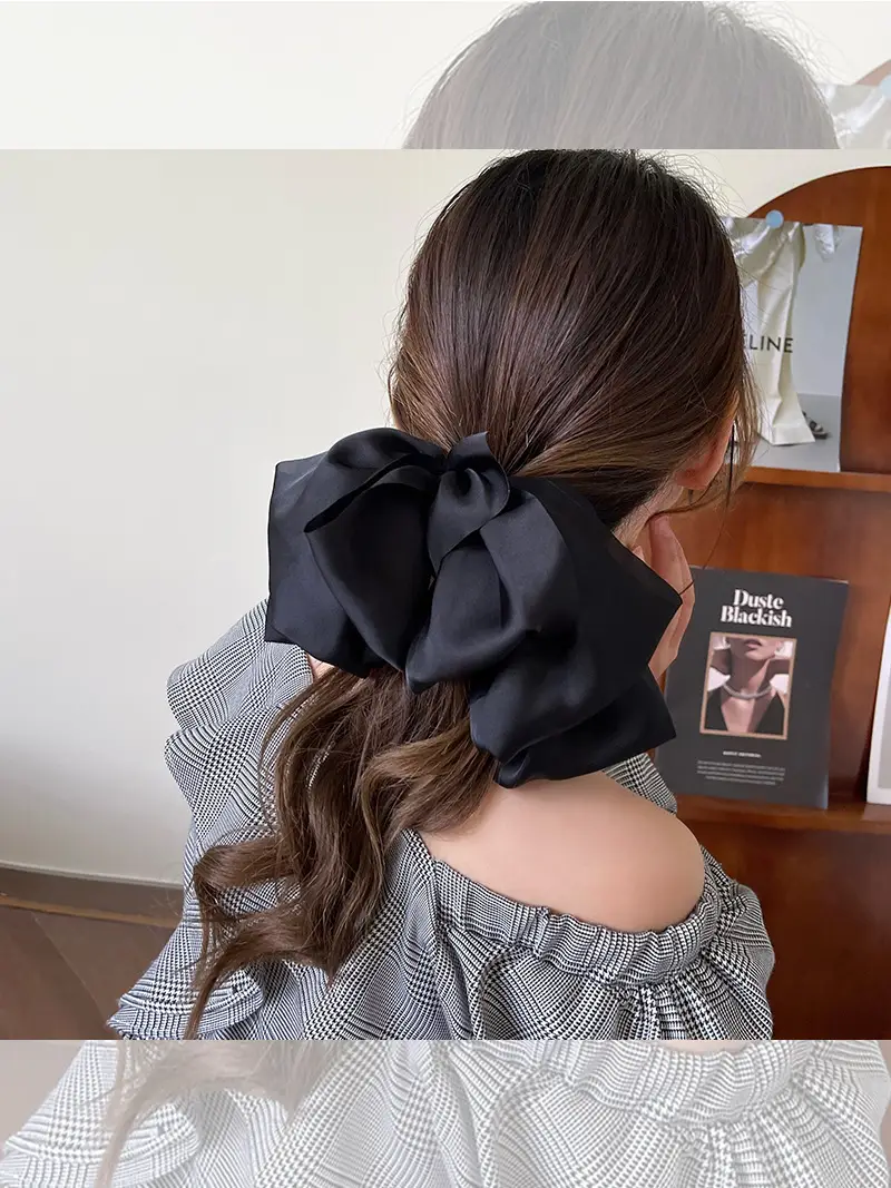 Black Bow Hairpin with Spring Clip for Women - Image 9