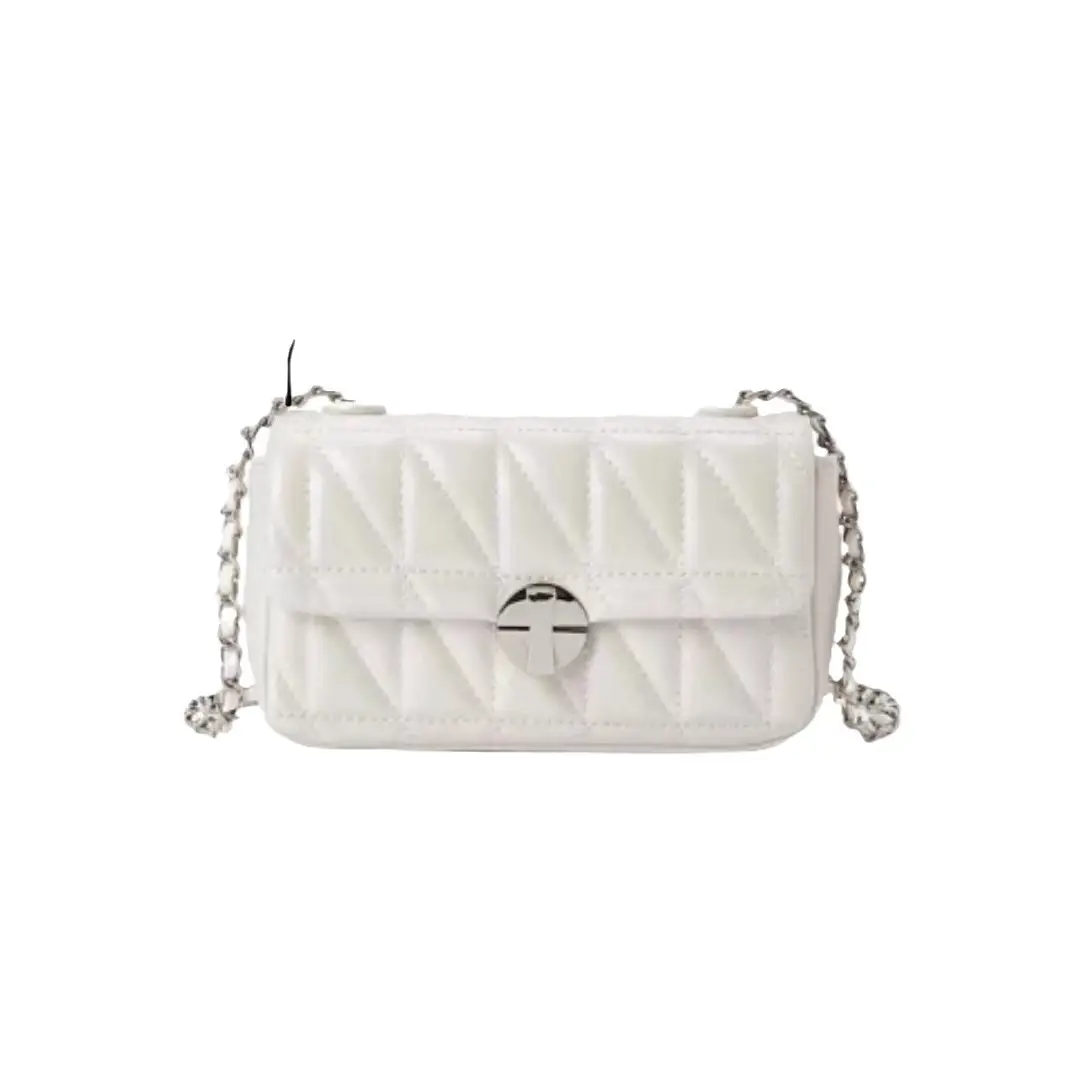 White Quilted Chain Shoulder Bag for Women - Image 9