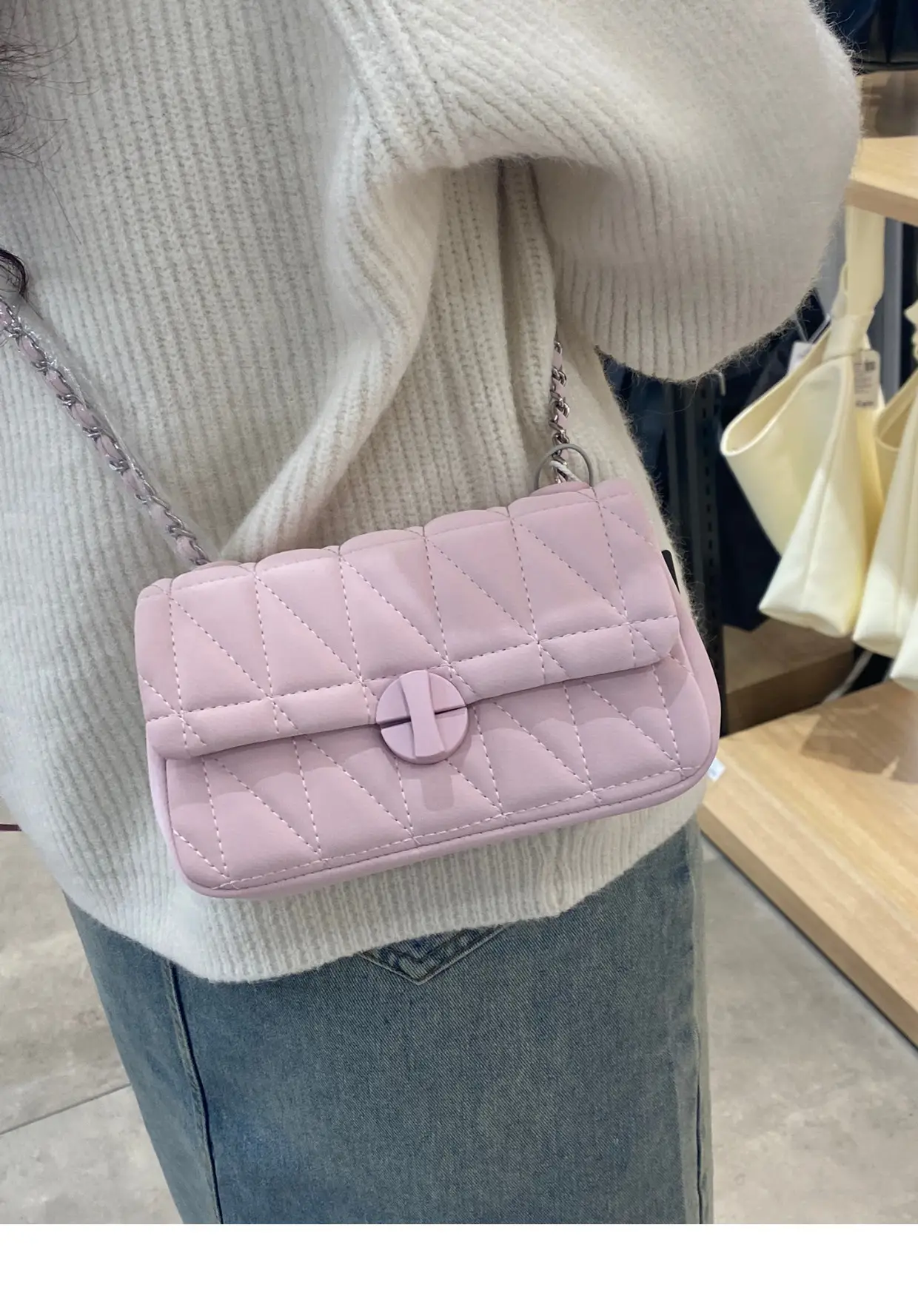 White Quilted Chain Shoulder Bag for Women — feature 7