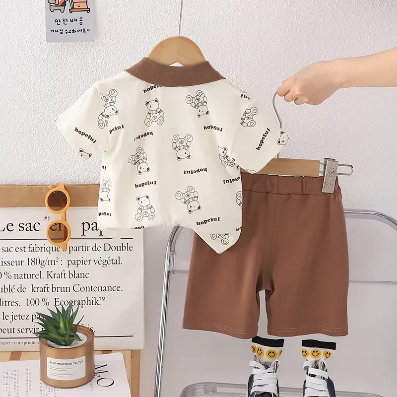 Bear Printed Boys Short Sleeve T-Shirt & Shorts Set - Image 4