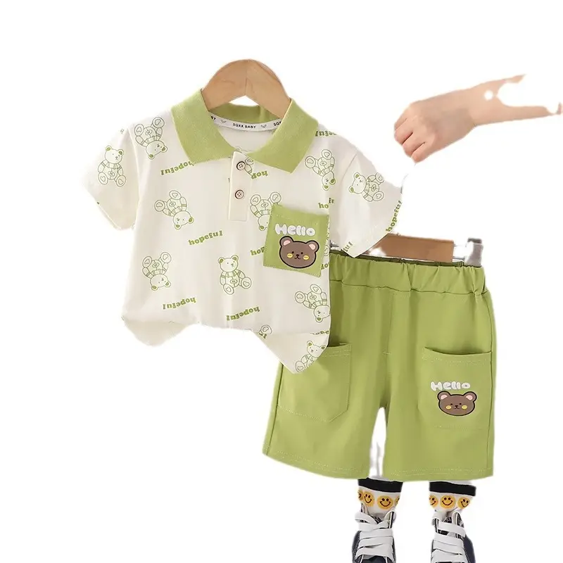 Bear Printed Boys Short Sleeve T-Shirt & Shorts Set - Image 5