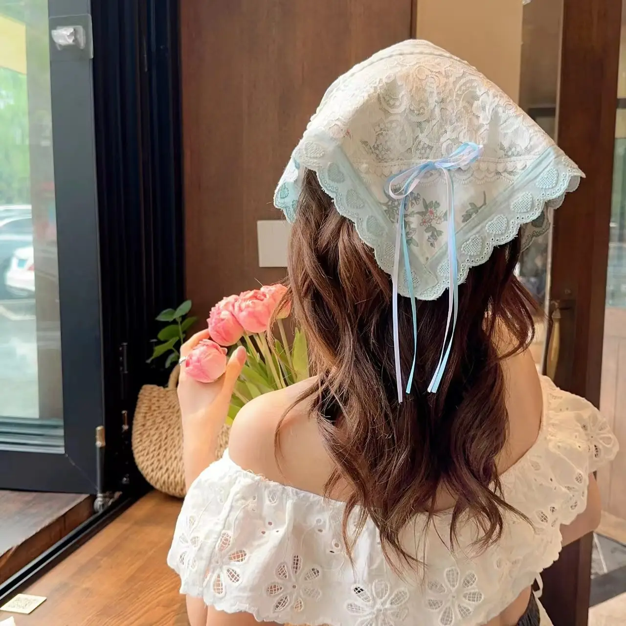 Pastoral Green Lace Hair Ring for Girls