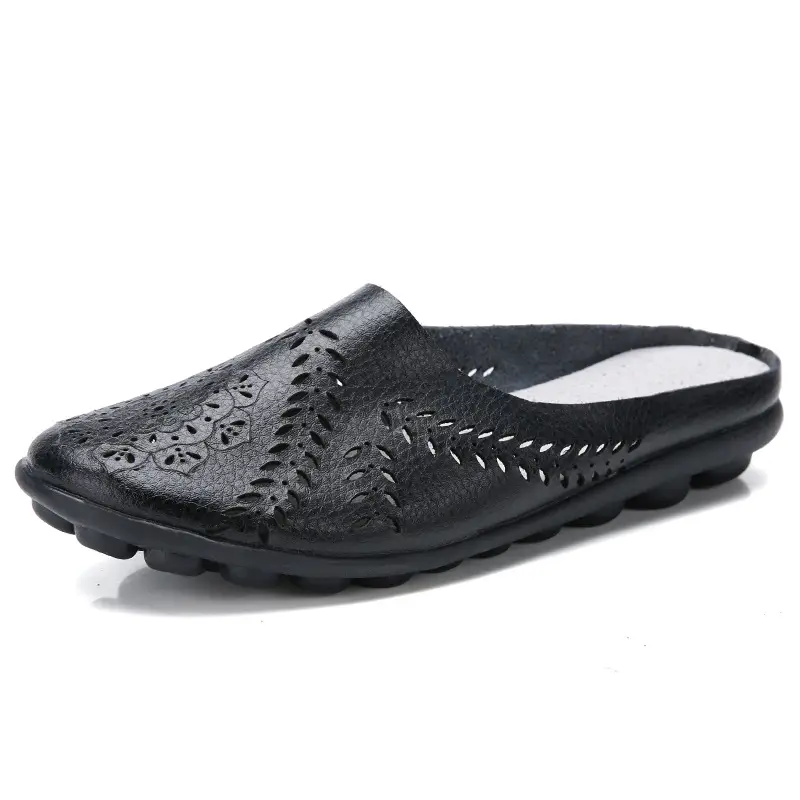 Women's Blue Leaf Pattern Low-Top Slippers Large - Image 4