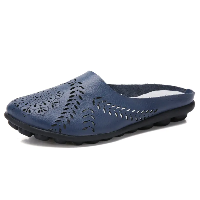 Women's Blue Leaf Pattern Low-Top Slippers Large - Image 9