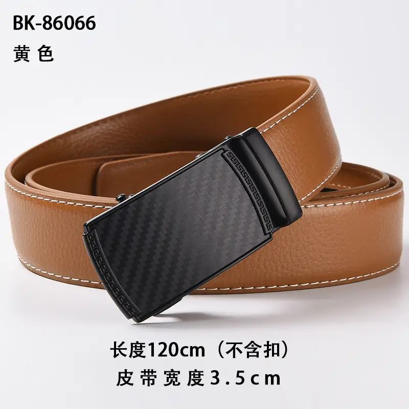 Men's Orange Leather Belt 120cm Black Buckle — feature 13