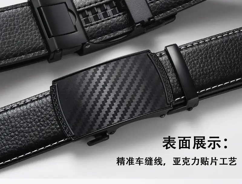 Men's Orange Leather Belt 120cm Black Buckle — feature 3