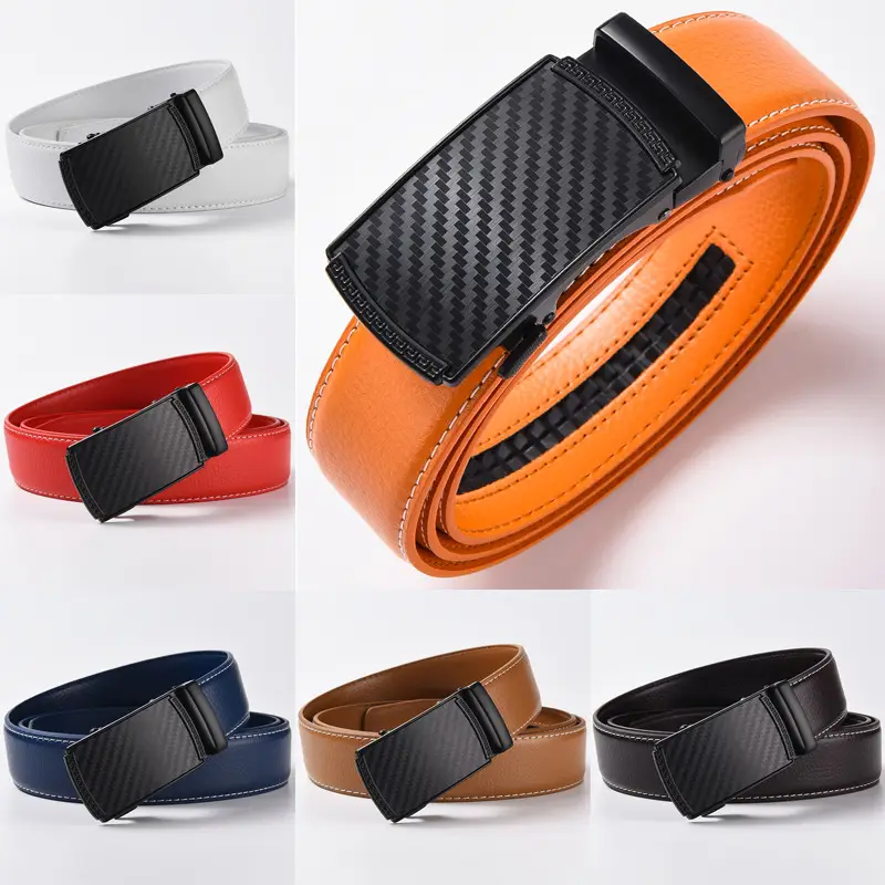 Men's Orange Leather Belt 120cm Black Buckle — feature 6
