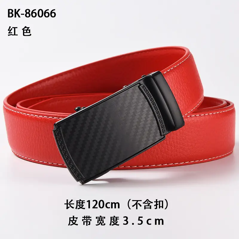Men's Orange Leather Belt 120cm Black Buckle - Image 2