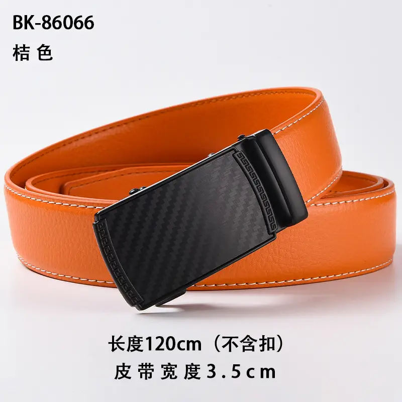 Men's Orange Leather Belt 120cm Black Buckle - Image 3