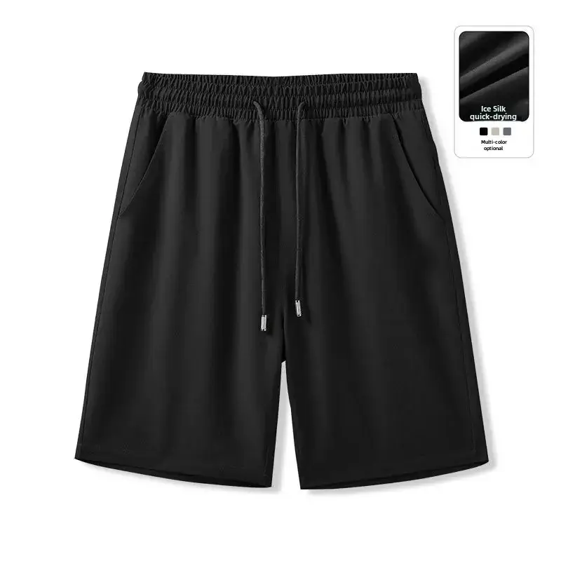Men Ice Silk Thin Shorts Black Loose Fit Menswear