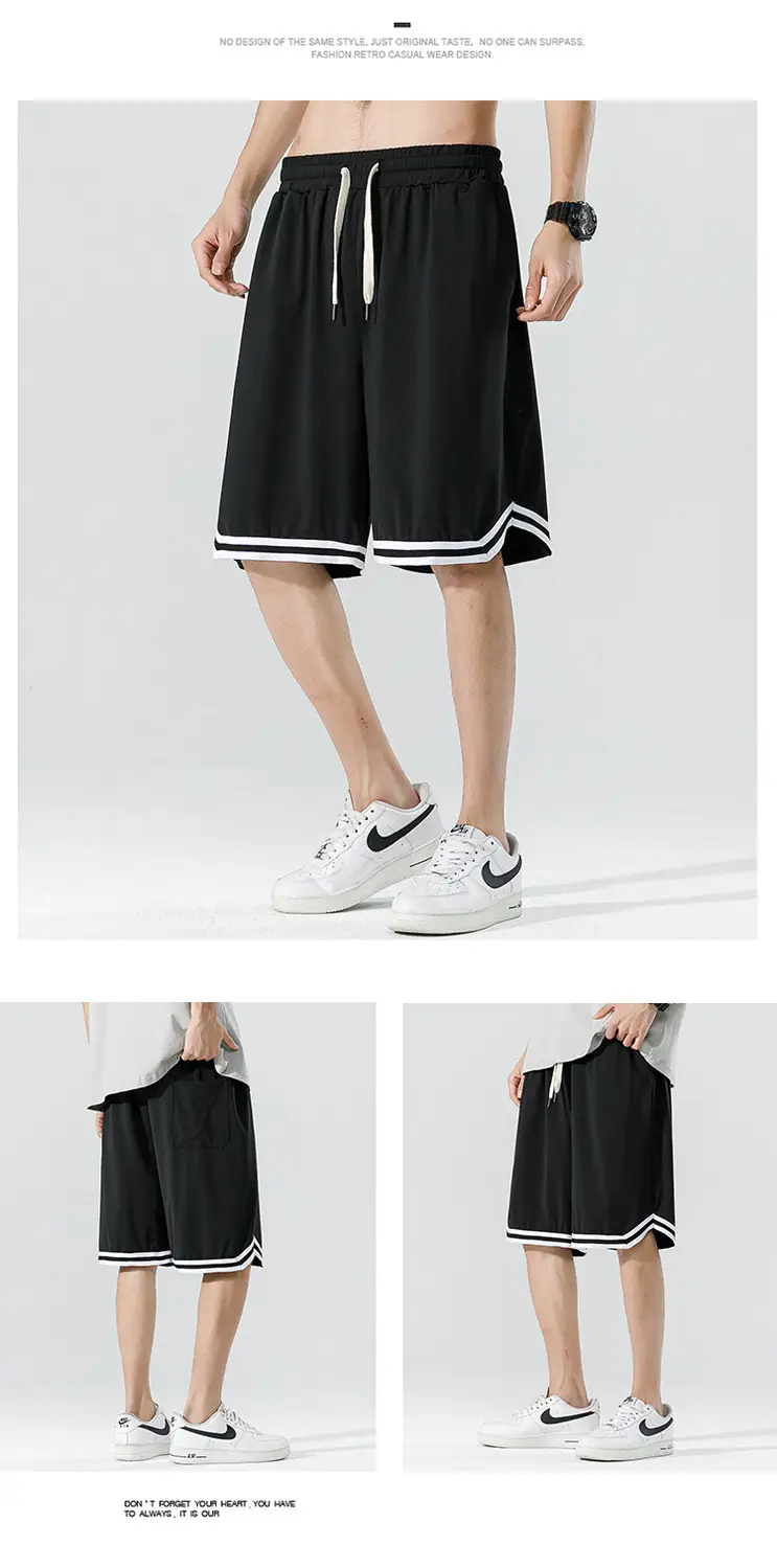 Men Drawstring Shorts White Black Trim Drawstring Waist — feature 12