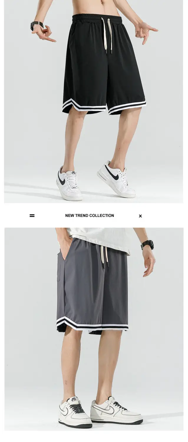 Men Drawstring Shorts White Black Trim Drawstring Waist — feature 13