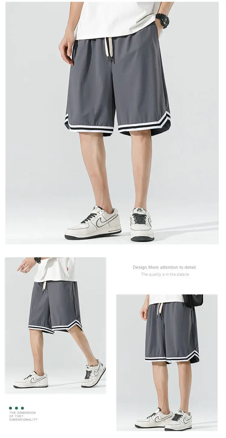 Men Drawstring Shorts White Black Trim Drawstring Waist — feature 14