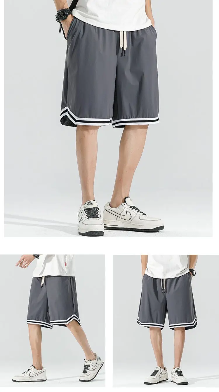 Men Drawstring Shorts White Black Trim Drawstring Waist — feature 16