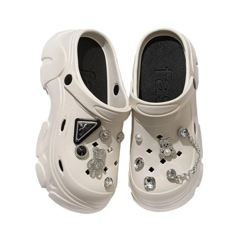 Summer Metal Bear DIY Hole Shoes Women's Outdoor Wear High Heel Thick Bottom Small Size Elevated EVA Sandals and Slippers Foreign Trade Cross - Image 8