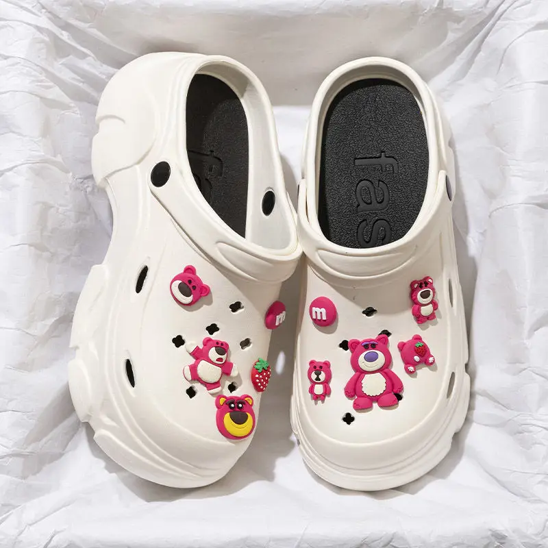 Women's White Crocs High Heel Sandals with Purple Socks