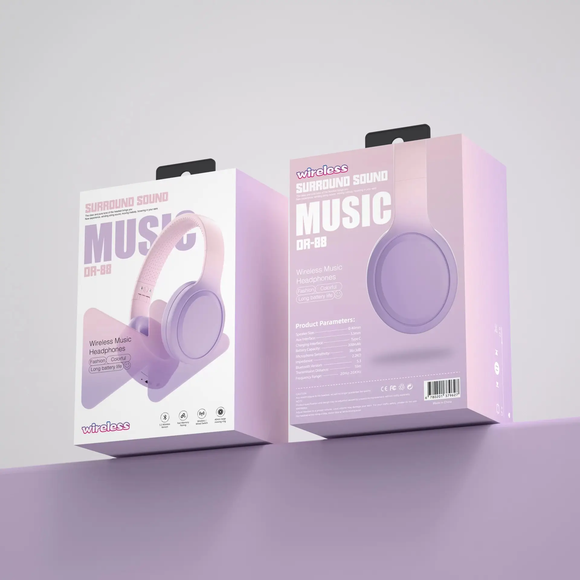 Wireless Bluetooth Headset Purple Long Lasting Call Class