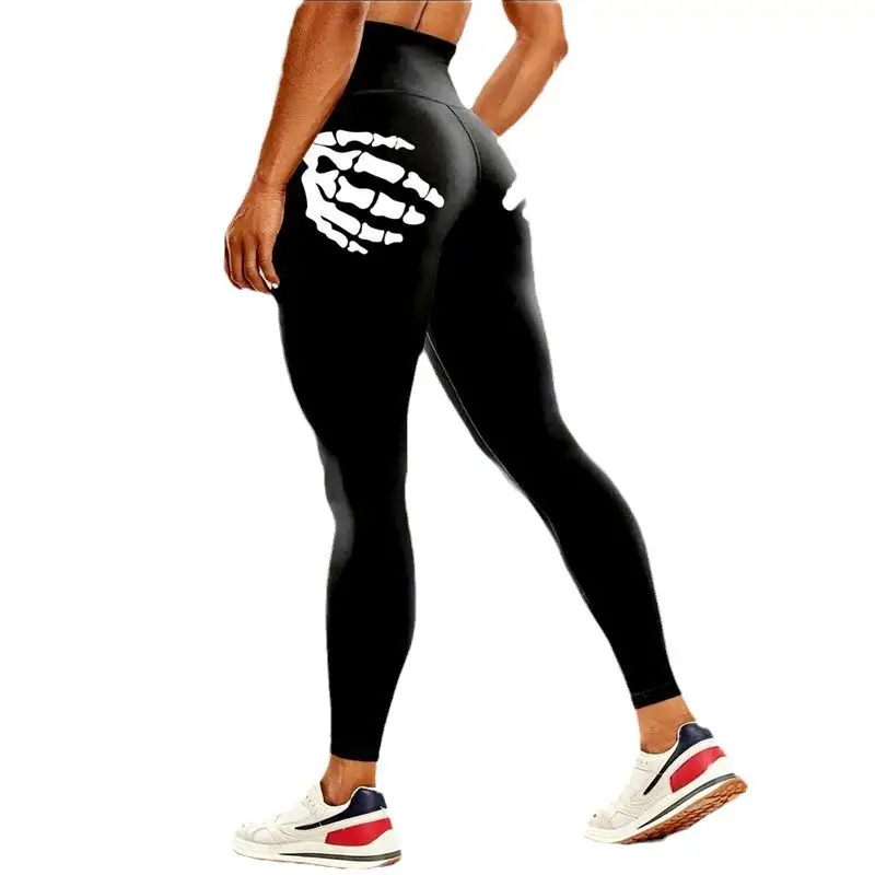 Cross-Strap High Waist Yoga Pants Black White Star Print - Image 17