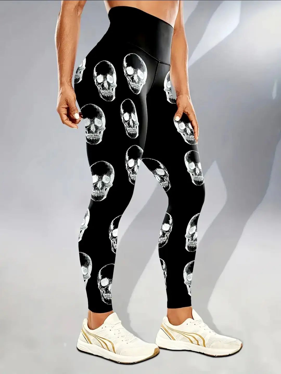 Cross-Strap High Waist Yoga Pants Black White Star Print — feature 24